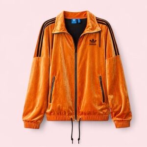 Adidas Orange Velour Track Jacket